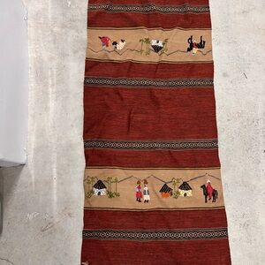 Handcrafted Pure Wool African Ethnic Red and Tan Tapestry Scarf or Runner